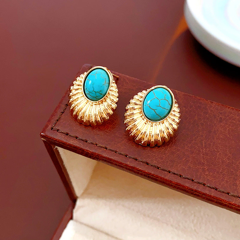 Bohemian Gold Plated Turquoise Stud Earrings 6W6JER712