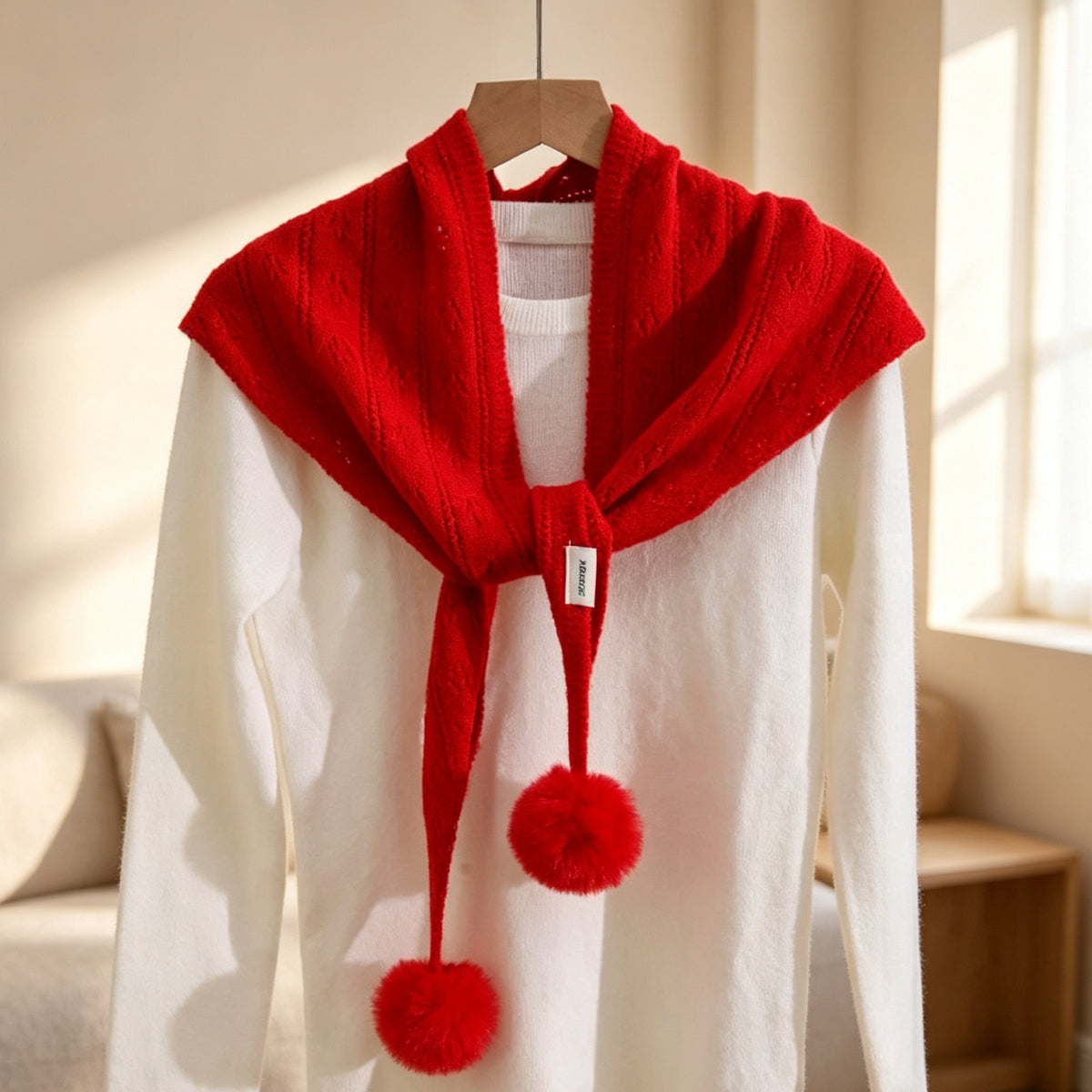 Pompom Triangle Scarf - DippedShop Wholesale - #4579