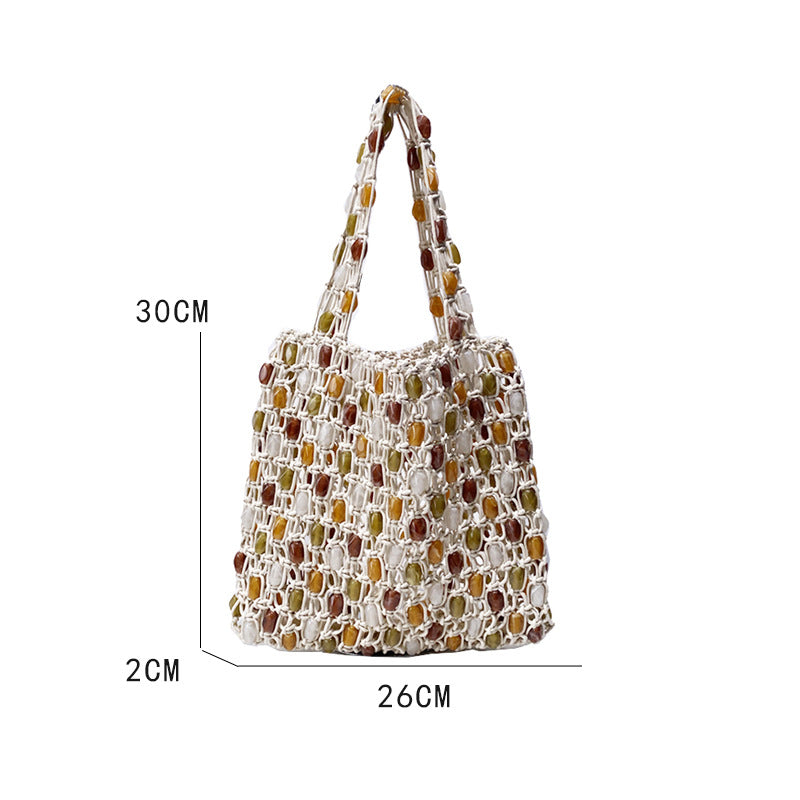 Beaded Woven Shoulder Bag - DippedShop Wholesale - #6771