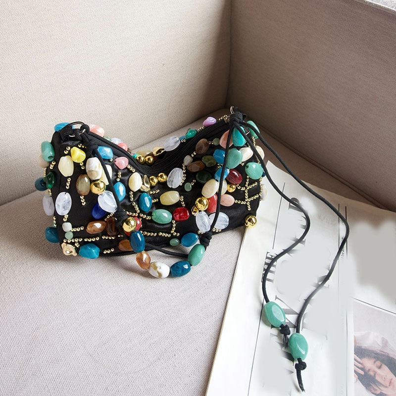 Boho Colorful Stone Beaded Shoulder Bag 8BW6BBG419