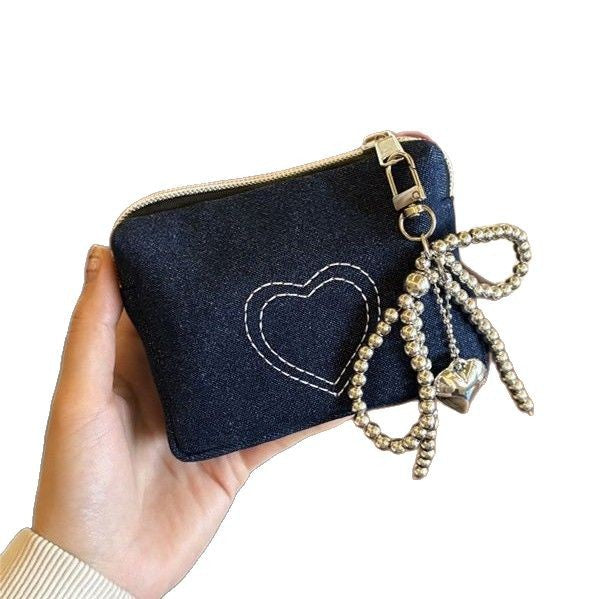 Denim Heart Embroidered Mini Coin Purse Wallets DP25C714
