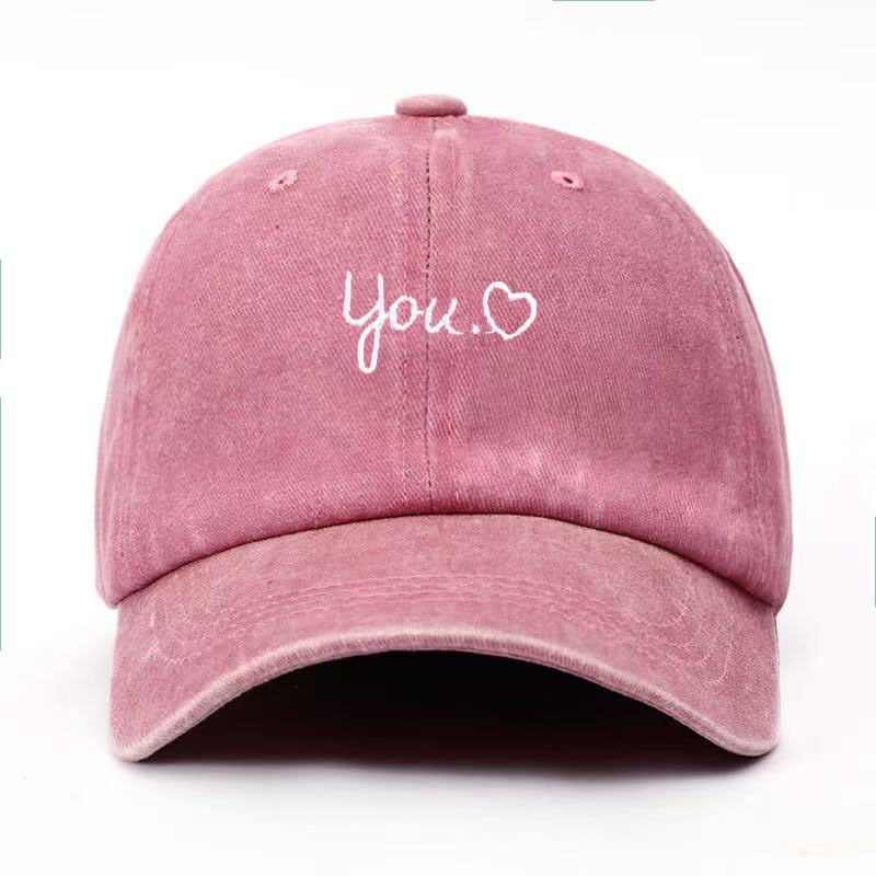 Vintage Washed Letter Heart Embroidery Baseball Cap MK2BW6W6HAT89