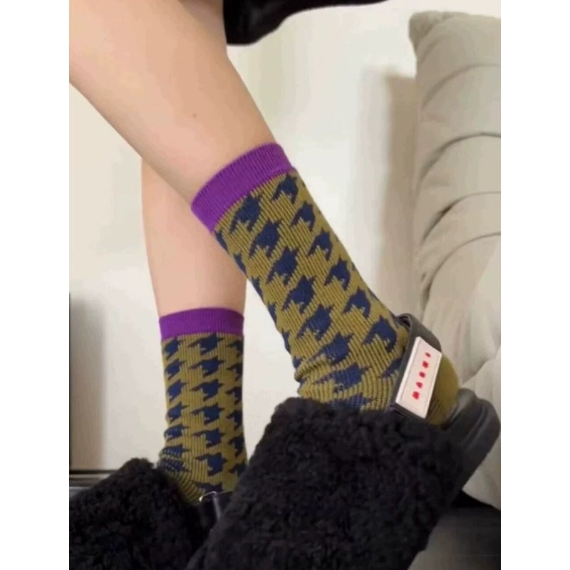 Houndstooth Crew Socks - DippedShop Wholesale - #5315