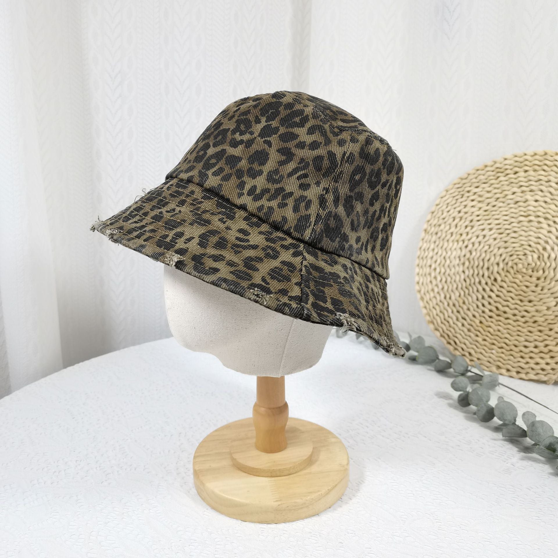 Vintage Distressed Foldable Leopard Print Bucket Hat 8BK6HAT175L