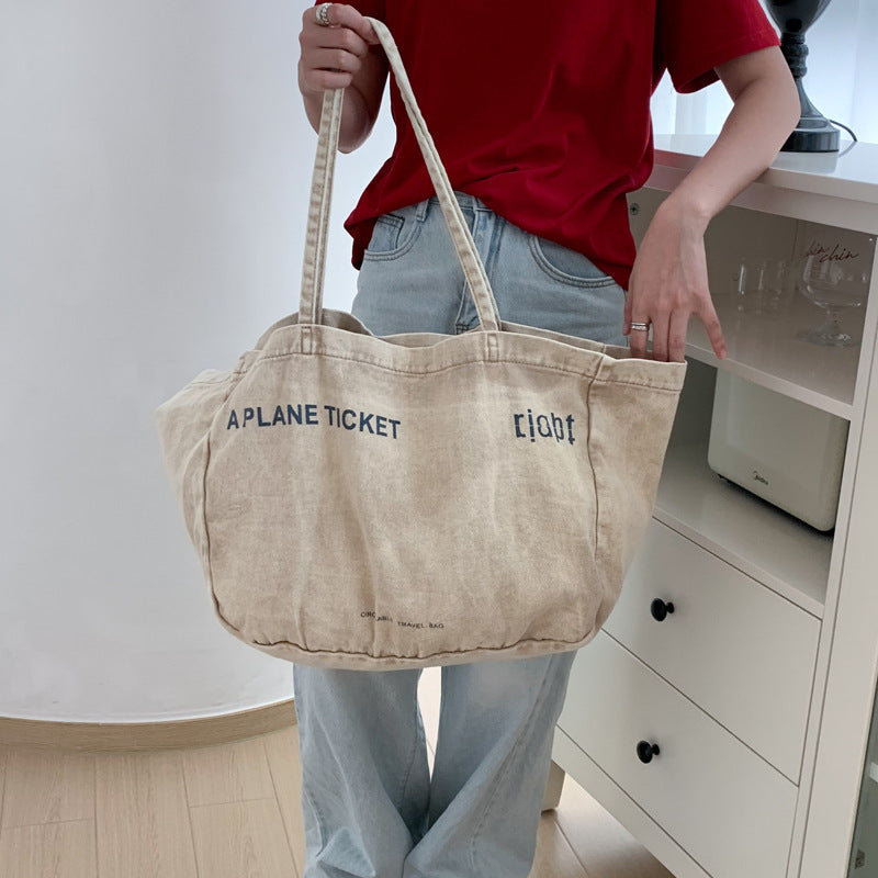 Simple Large Capacity Letter Print Canvas Tote Bag 6W10BBG2496