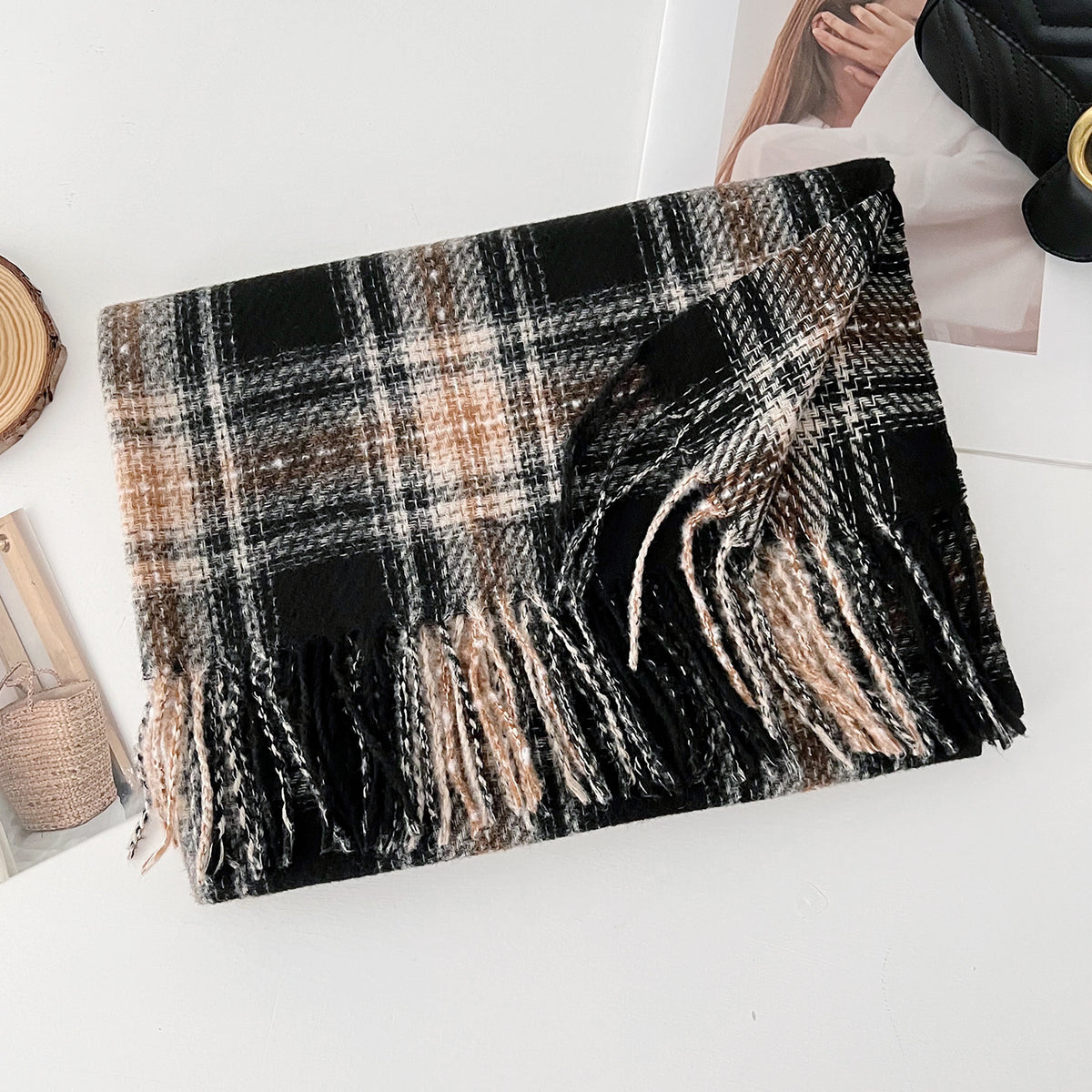 Classic Plaid Thicken Fringe Shawl - DippedShop Wholesale - #3491