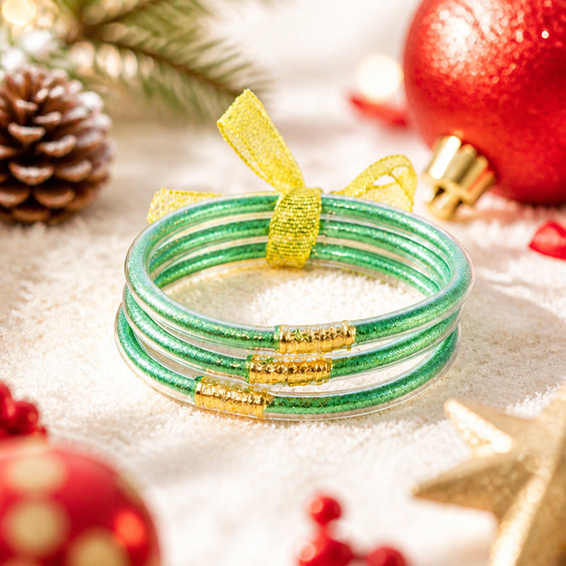 Cute Glitter Filled Jelly Bangle Bracelets Set 6W6JBR658