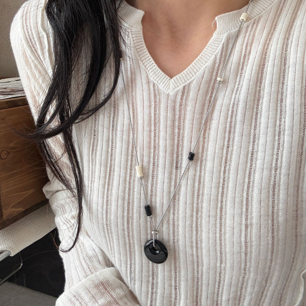 Gemstone Donut Coin Necklace - DippedShop Wholesale - #2195