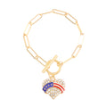 Vintage Gold Plated American Flag Pendants Chain Bracelet 8ZA6JBR130T
