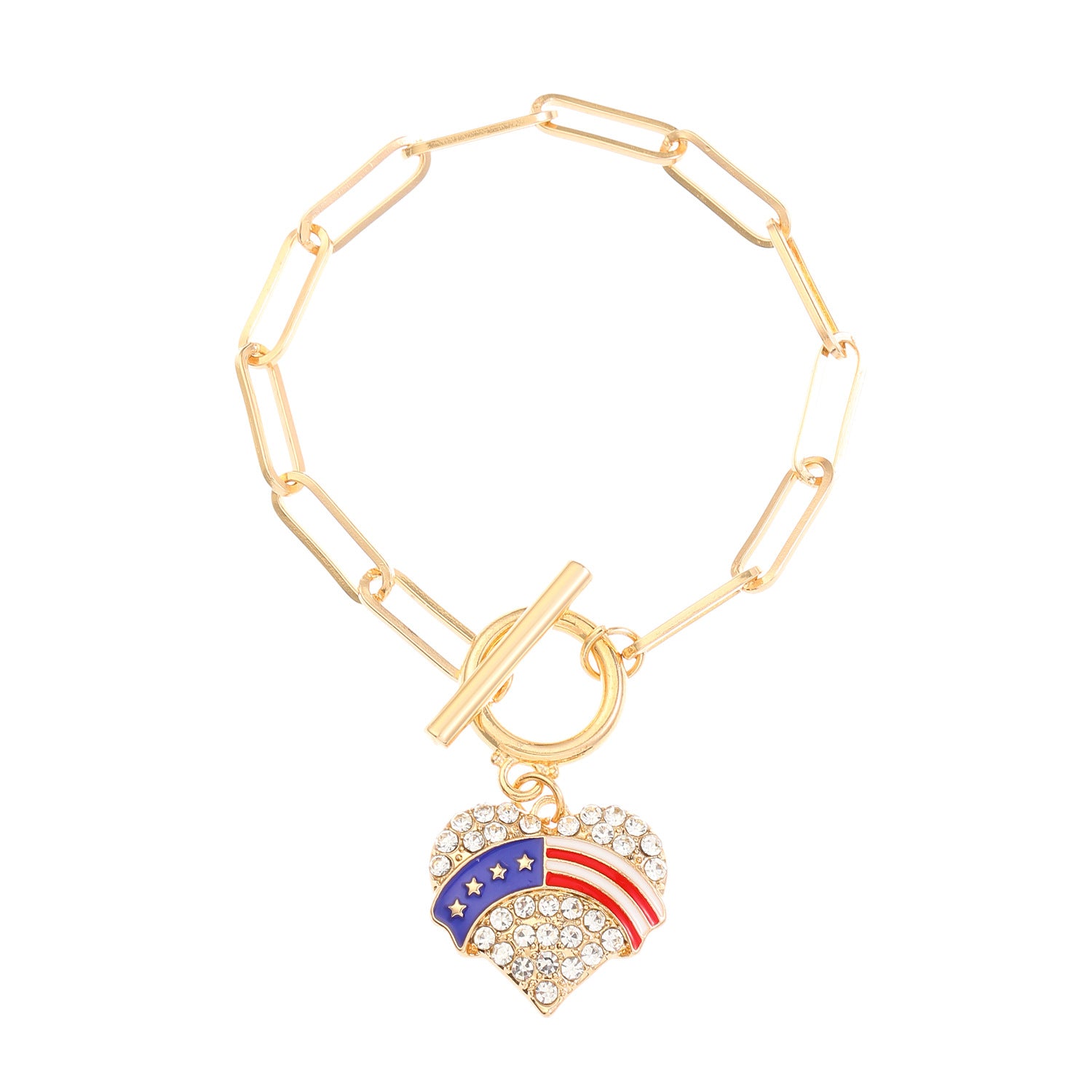 Vintage Gold Plated American Flag Pendants Chain Bracelet 8ZA6JBR130T