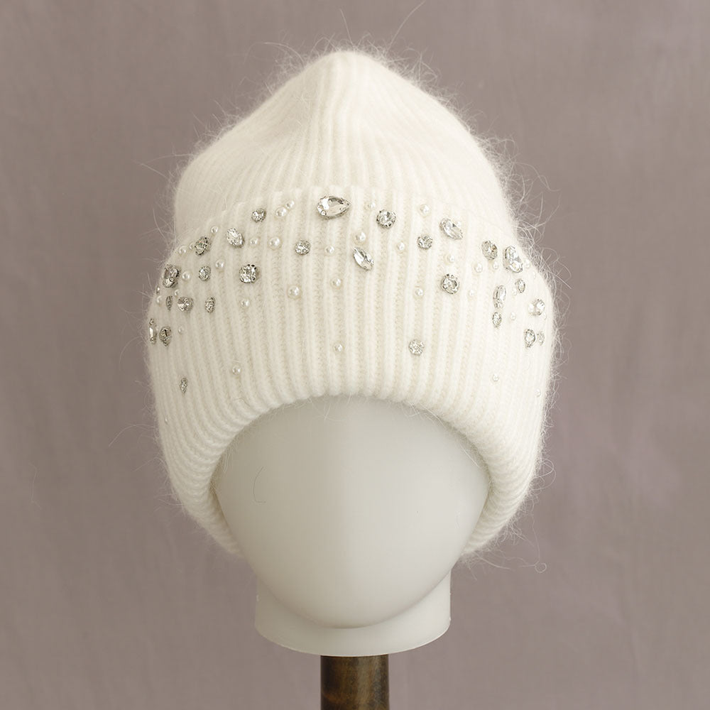 Luxury Rhinestone Angora Knit Beanie 6W6HAT696