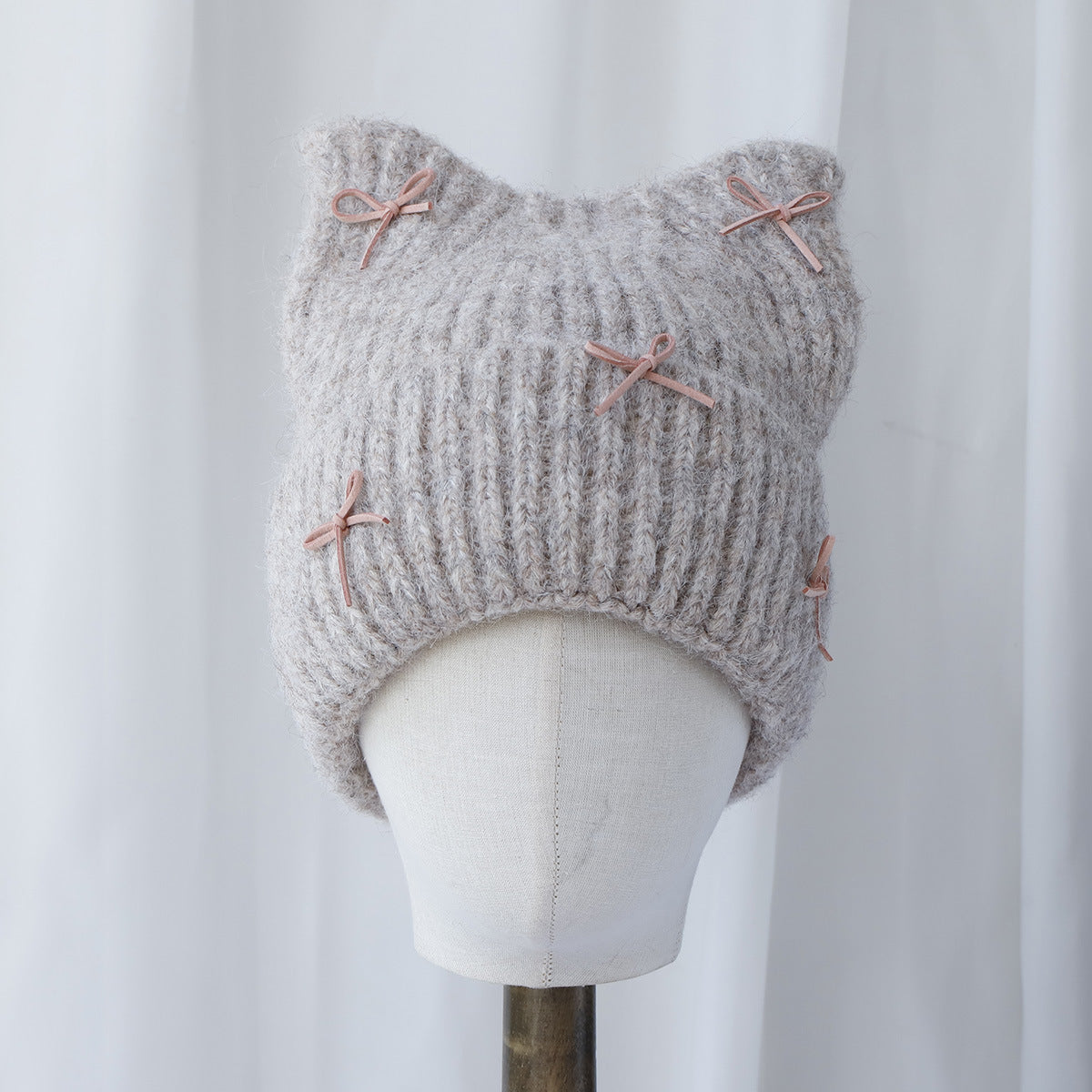 Cute Cat Ear Bowknot Knit Beanie 6W6HAT704