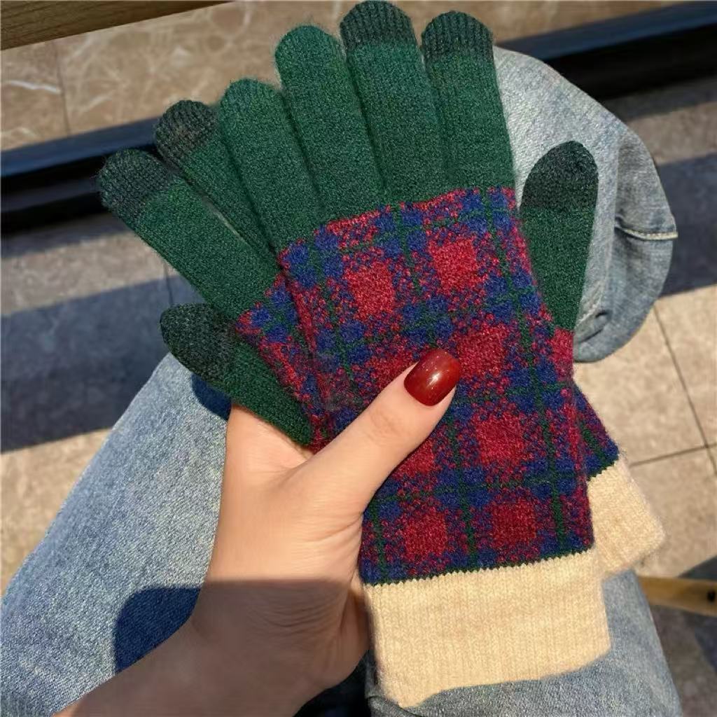 Plaid Knit Touch Screen Gloves - DippedShop Wholesale - #5331