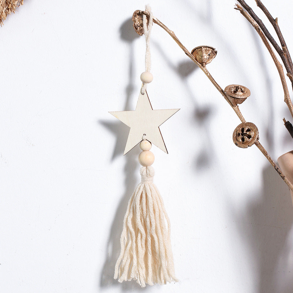Moon Star Wood Bead Tassel Wall Hanging DP25D694