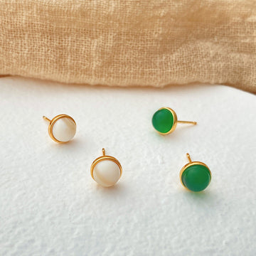 Simple Natural Stone Round Stud Earrings DPJE1207