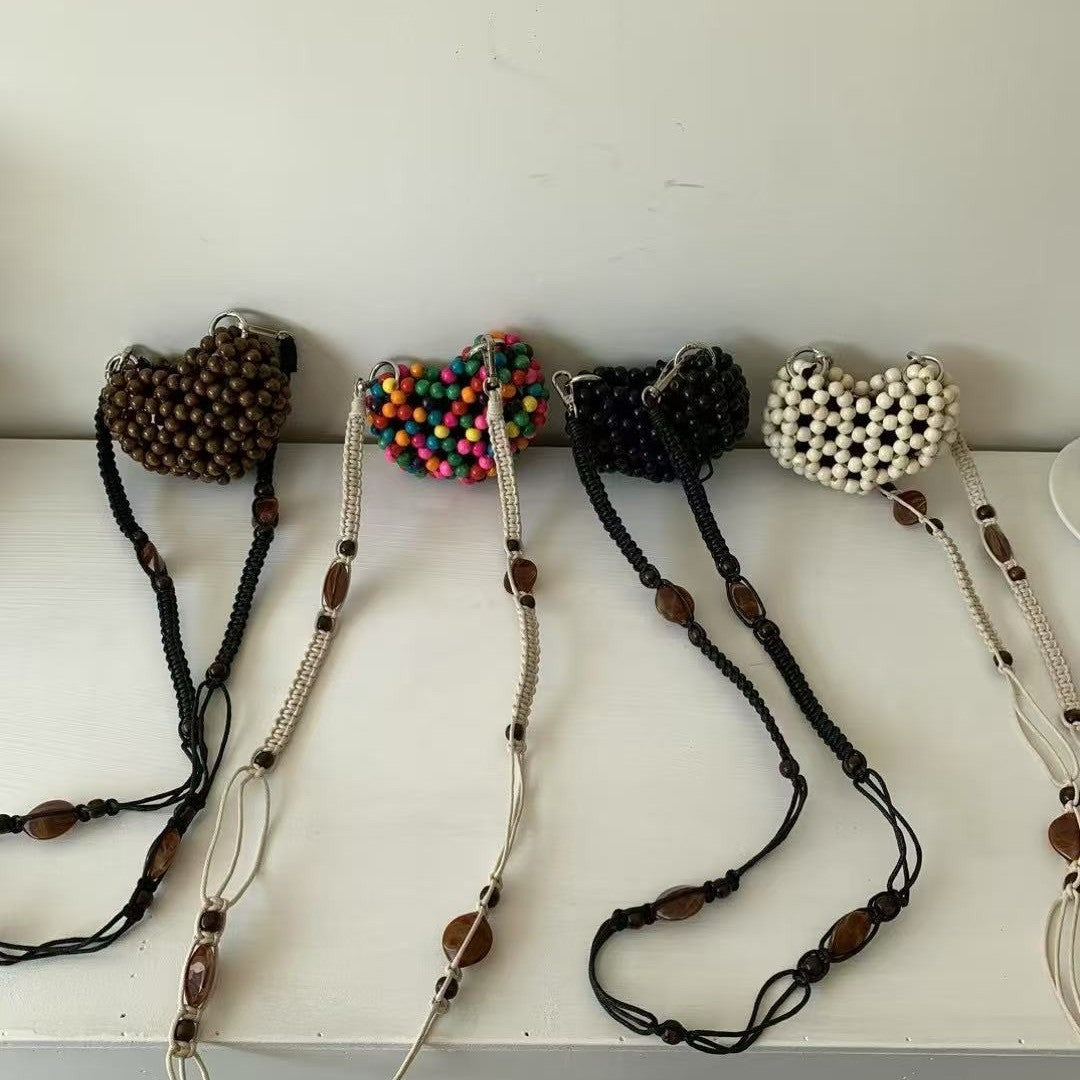 Cute Hand Made Colorful Beaded Heart Crossbody Bag 8CW6BBG520L