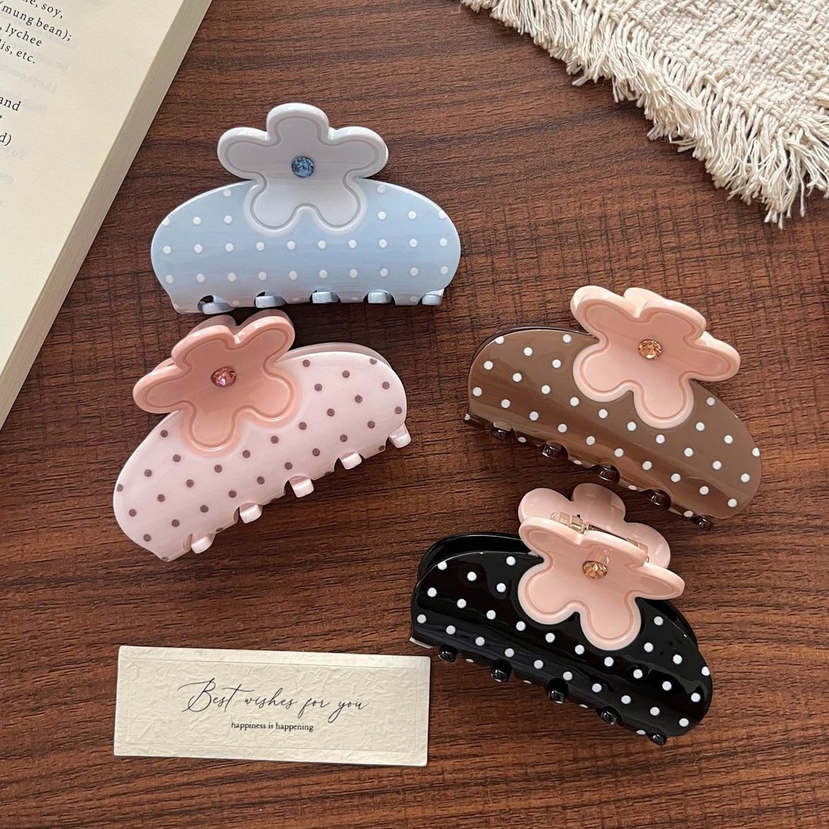 Cute Rhinestone Flower Polka Dots Hair Claw 6W6HCP1637