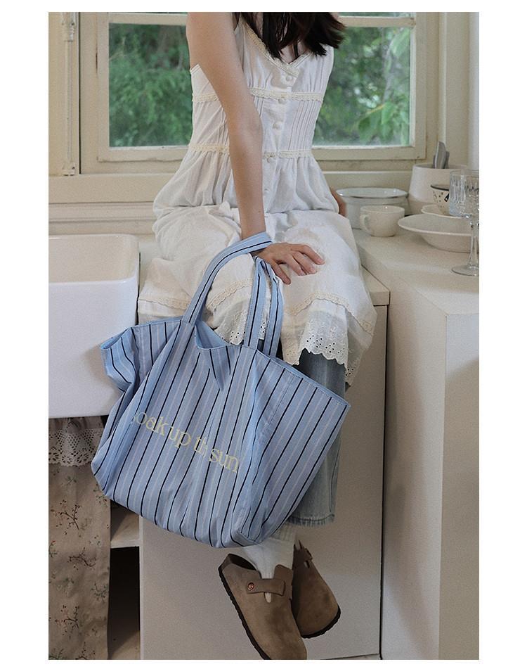 Stylish Striped Canvas Large Capacity Tote Bag MK2BLW6W10BBG561