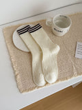 Cozy Striped Cable Knit Thick Crew Socks 6W8FSO693