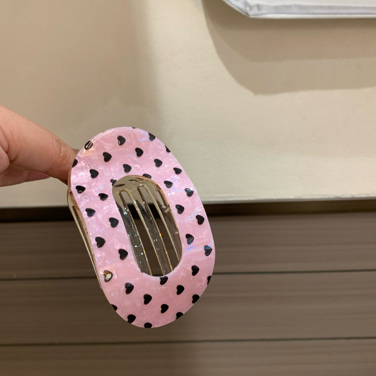 Fashion Heart Print Oval Flat Hair Clip 6W6HCP1669