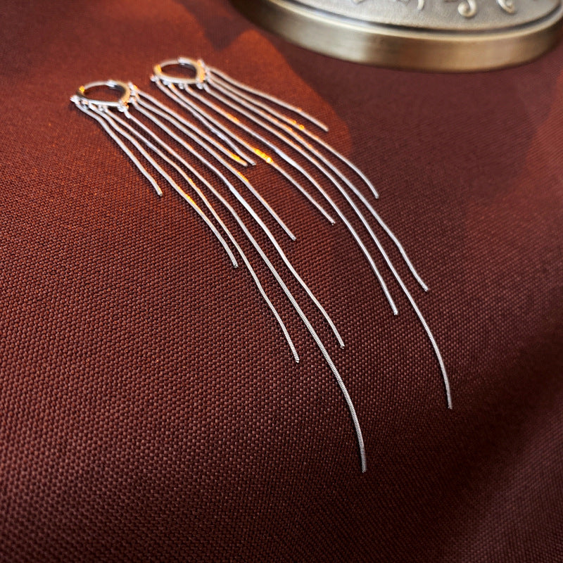Minimalist Gold Plated Long Tassel Hoop Earrings 6W6JER731
