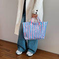 Casual Striped Color Block Versatile Tote Bag 6W10BBG1968
