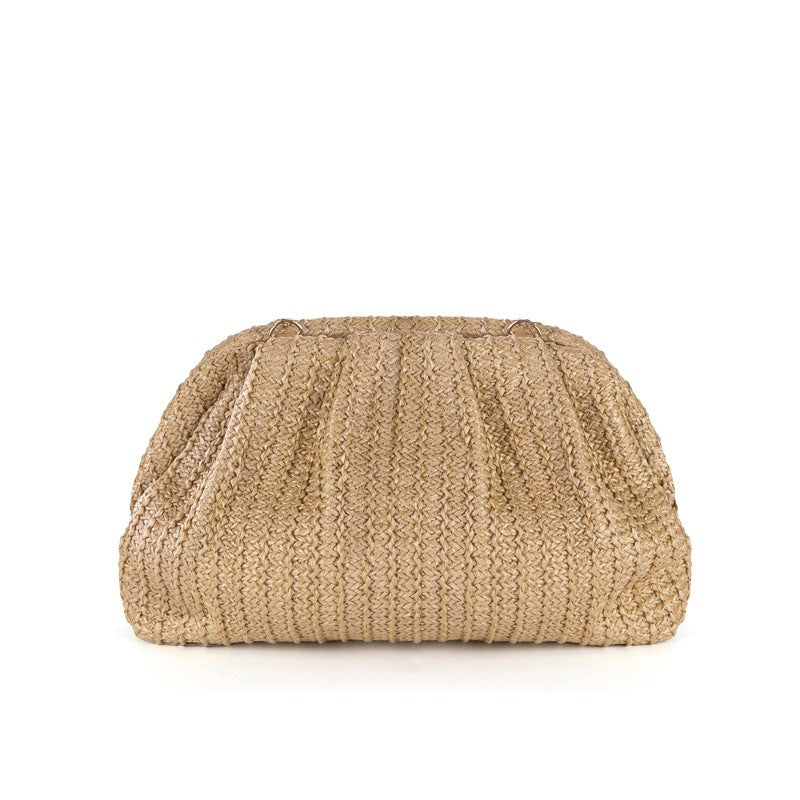 Straw Cloud Clutch Elegant Pleated Evening Frame Bag 6W10BBG1878