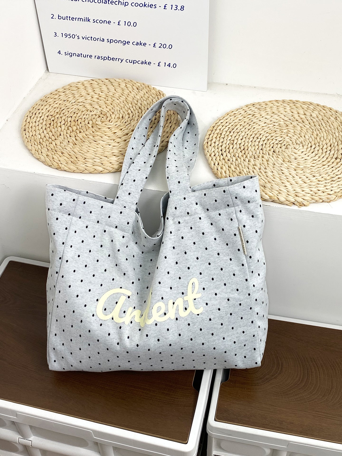 Fresh Polka Dots Letters Print Tote Bag MK2BLW6W10BBG571