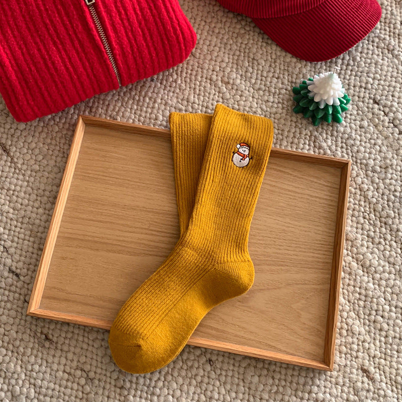 Ribbed Embroidered Christmas Cotton Socks 6W8FSO913