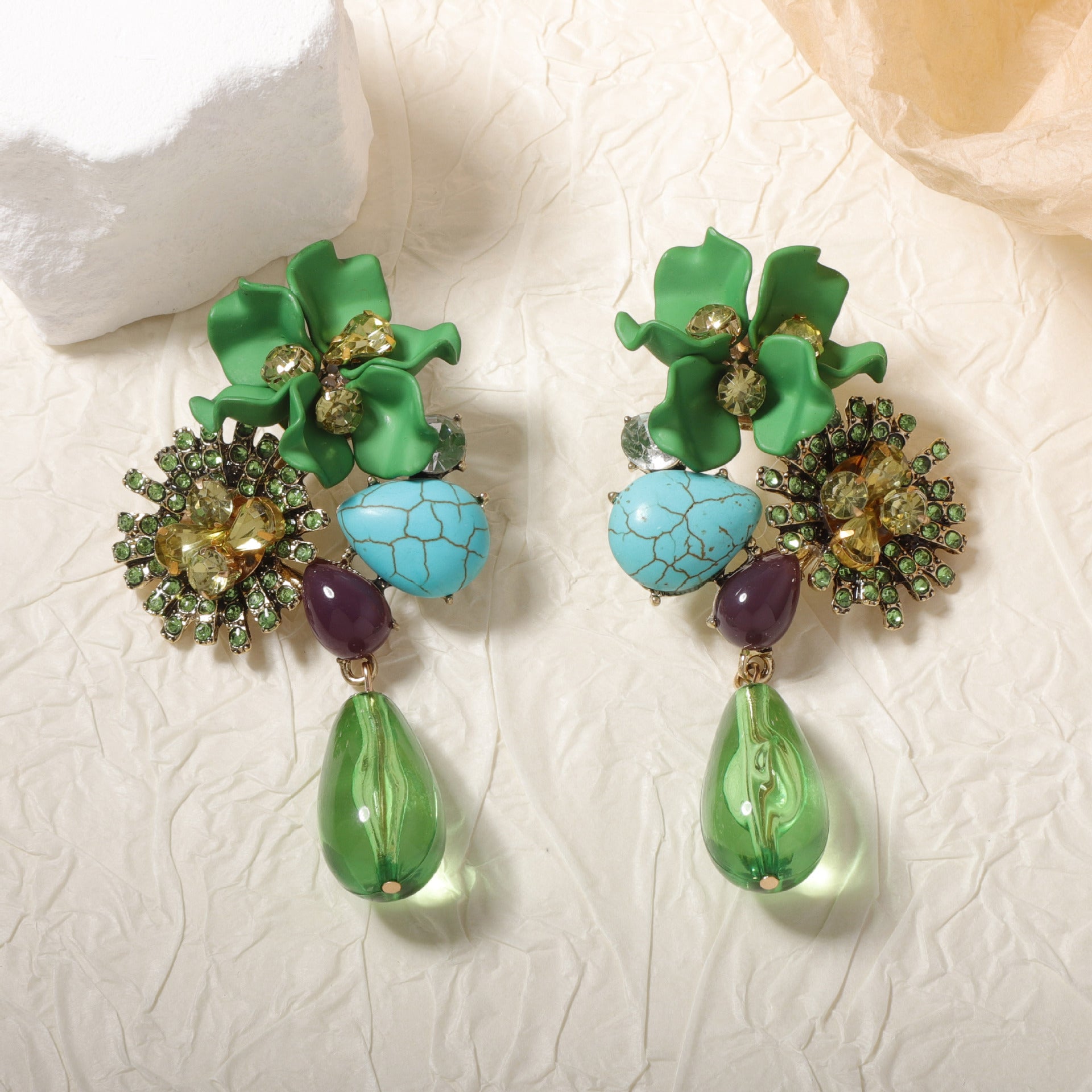 Resin Flower Teardrop Earrings - DippedShop Wholesale - #1171