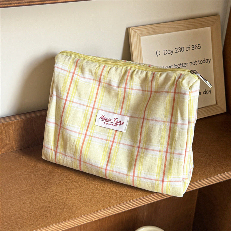 Fresh Plaid Print Large Capacity Cosmetic Bag 6C5CO273