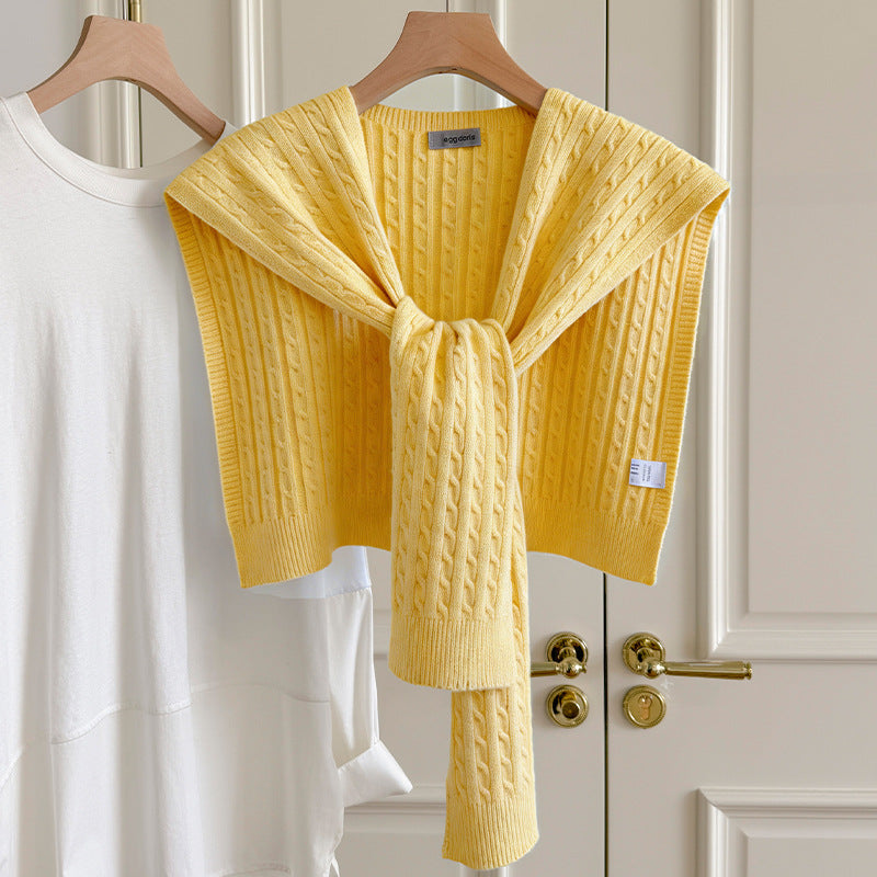 Trendy Cable Knit Solid Color Sweater Shawl 6W6NSC54