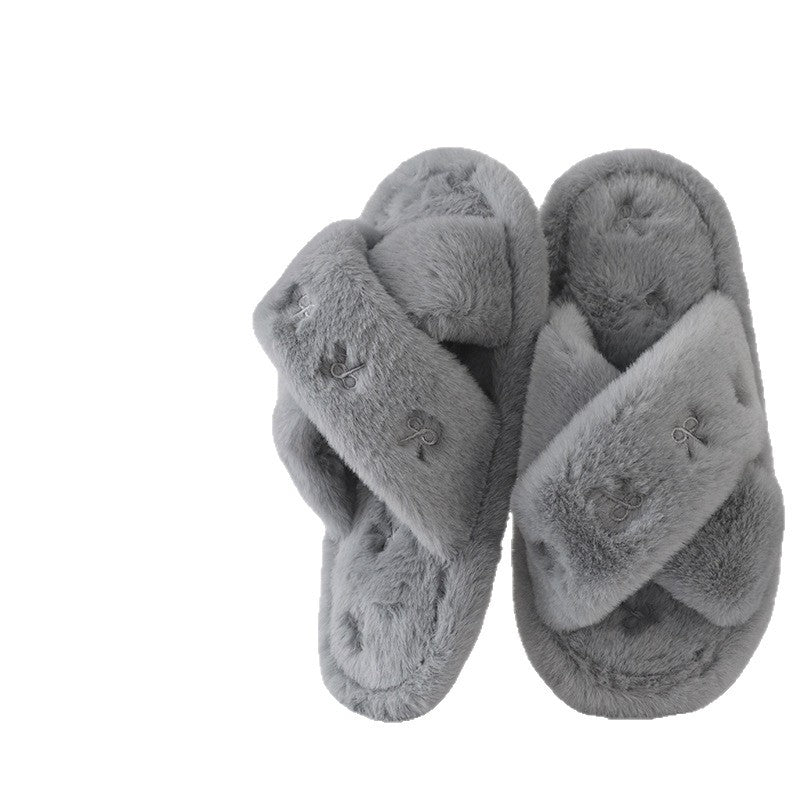 Fluffy Bowknot Indoor Slippers - DippedShop Wholesale - #8563