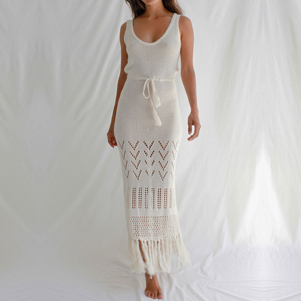 Solid Hollow Out Tassel Dress - DippedShop Wholesale - #6995