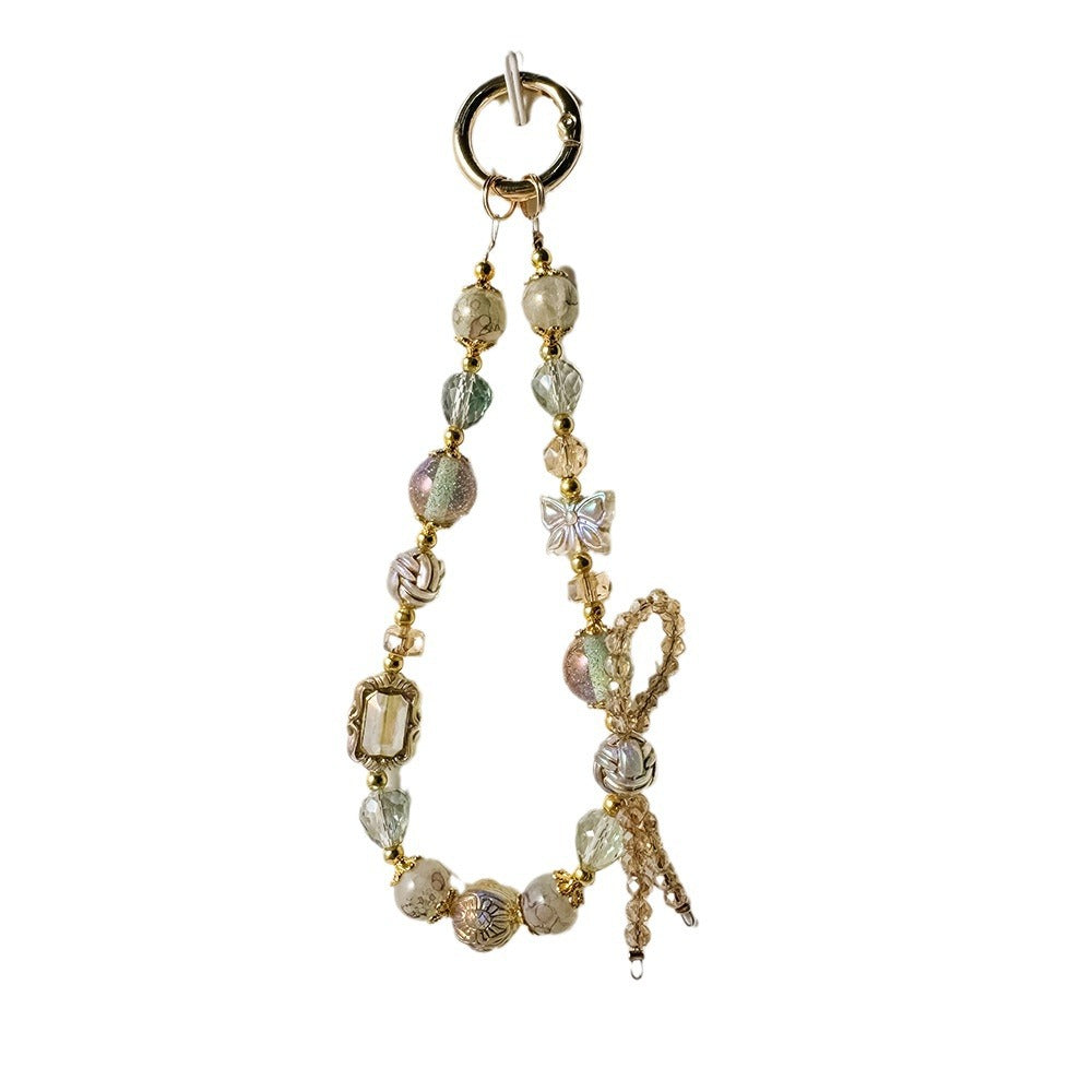 Vintage Crystal Beads Bow Keychain Bag Charm DP25C798