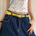 Fashoion Hollow Out Star Yellow Leather Belt 6W6JBT141