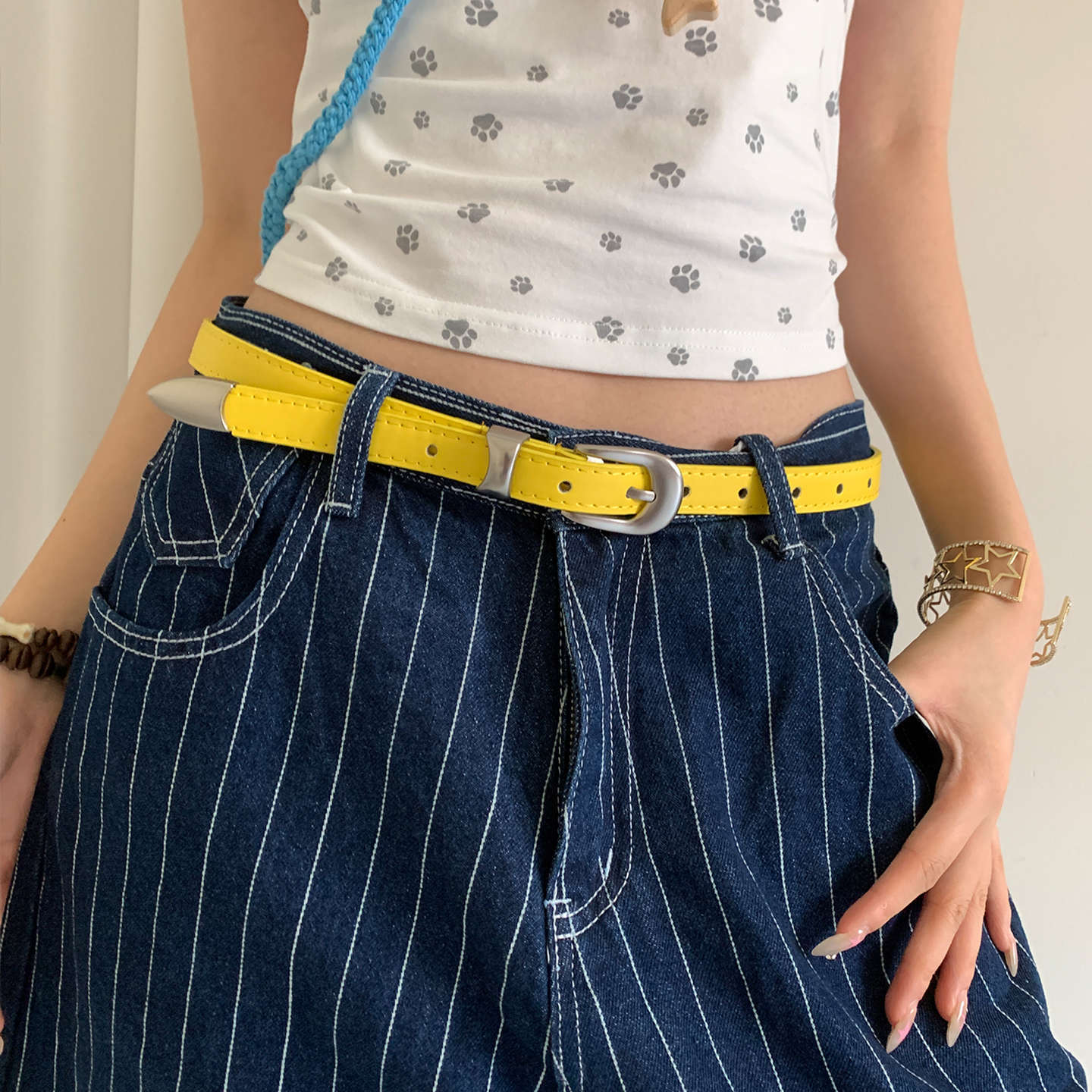 Fashoion Hollow Out Star Yellow Leather Belt 6W6JBT141
