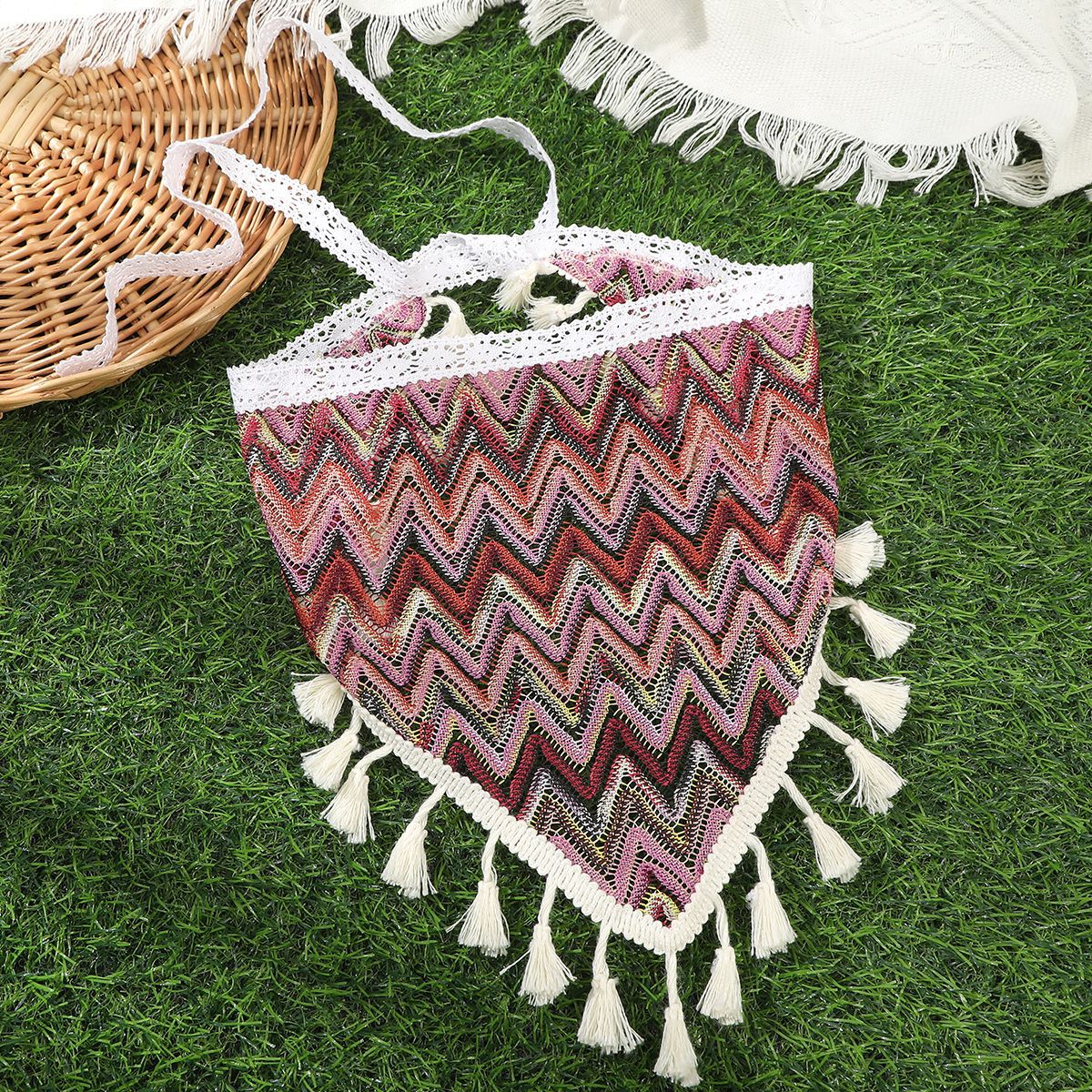 Trendy Colorful Striped Hollow Triangle Headscarf MK2BK6W6HHS17