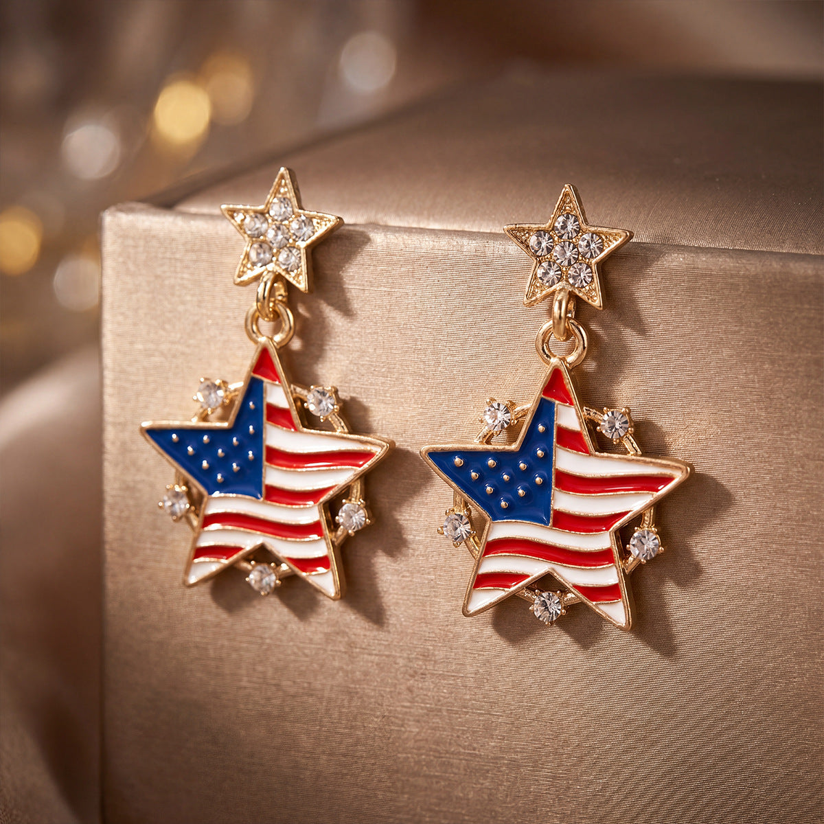 Retro USA Flag Star Pendant Dangle Earring 8ZA6JER195L