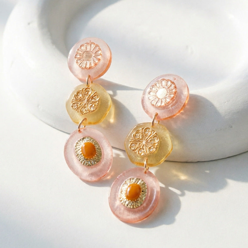 Retro Color Contrast Resin Pendant Drop Earrings 6W6JER609