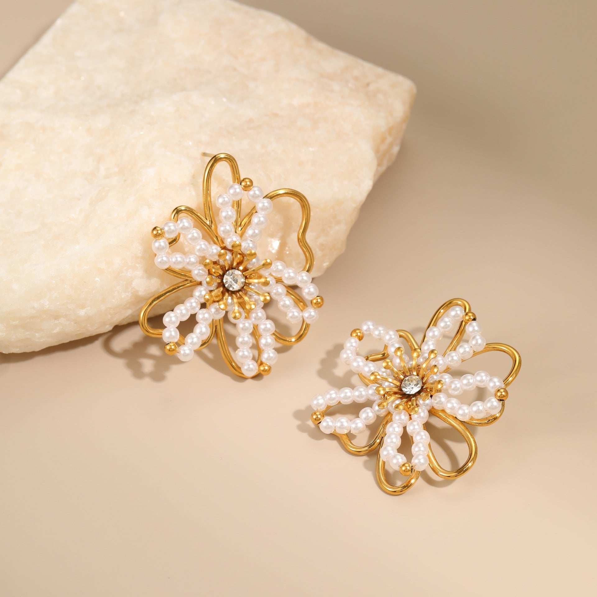 Gold Plated Flower Stud Earrings - DippedShop Wholesale - #7315