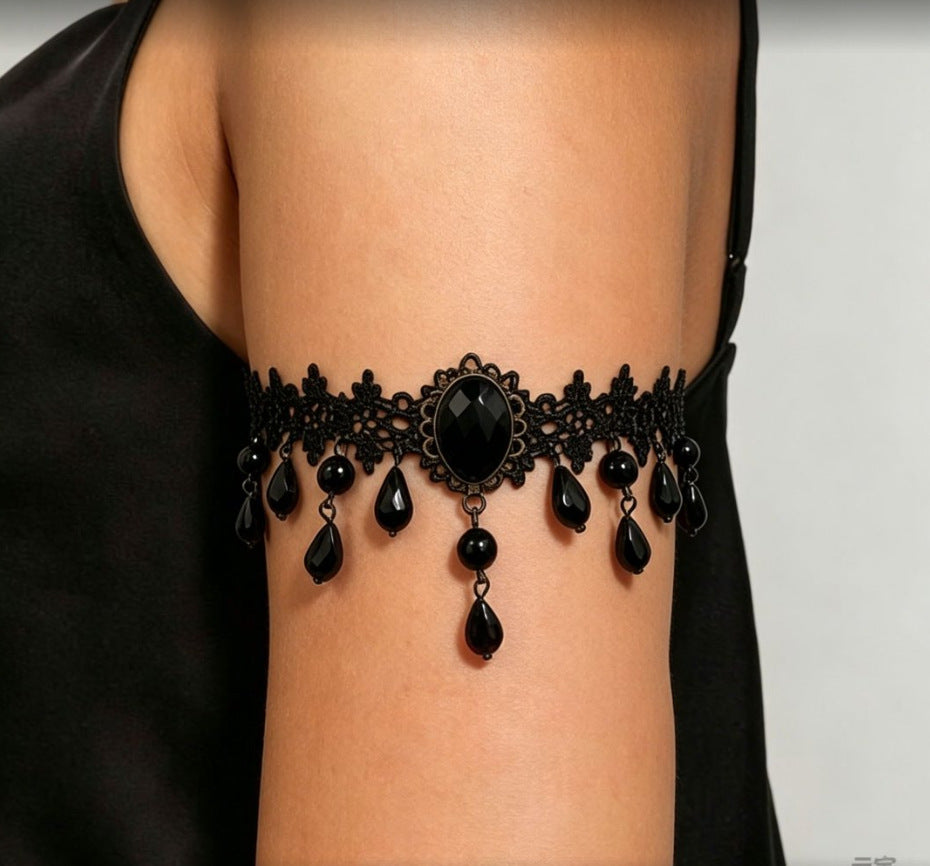 Vintage Gothic Black Lace Crystal Tassel Bracelet 6W6JBR448