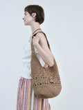 Boho-Style Hollow Straw Woven Beaded Shoulder Bag MK2BK6W10BBG14