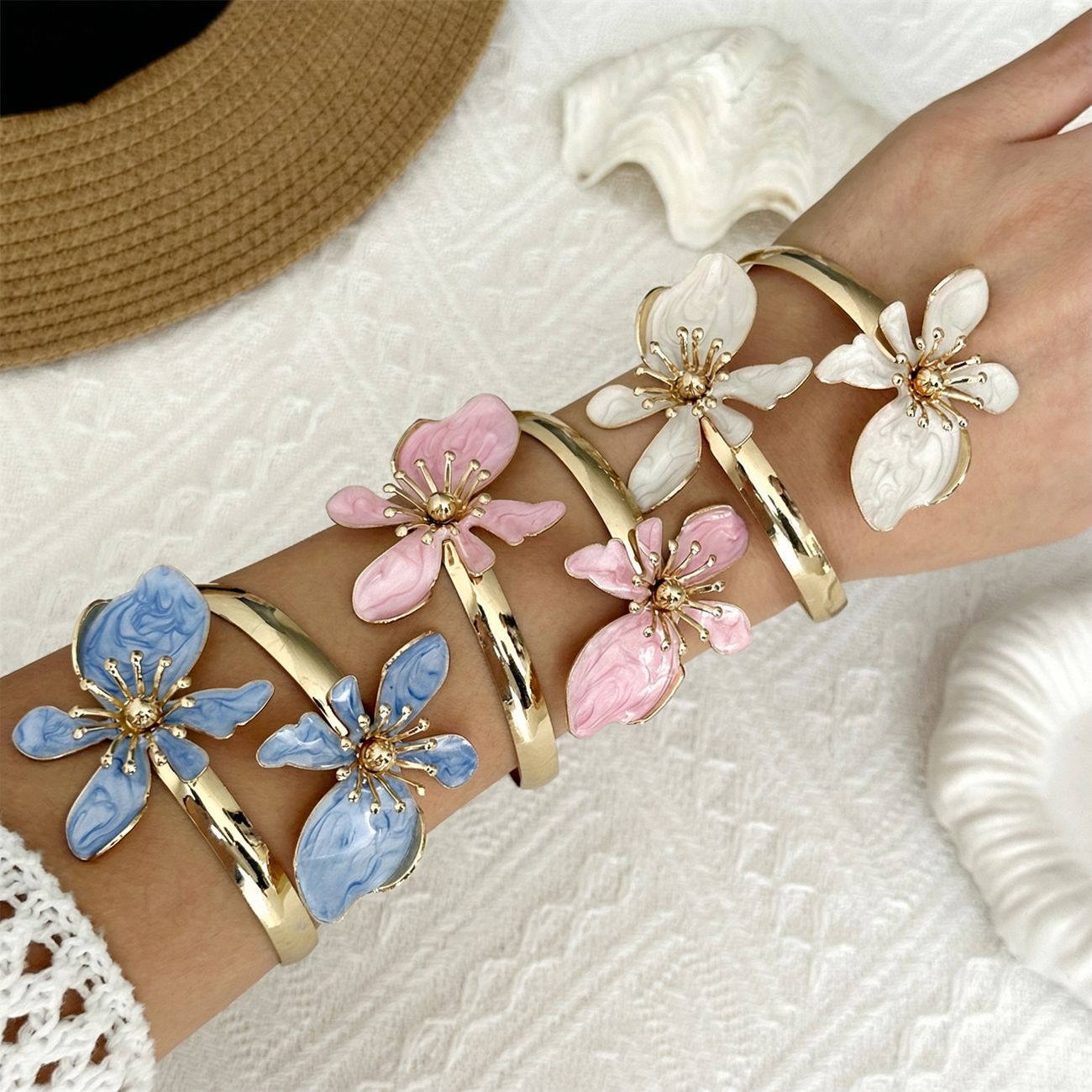Vinatge Enamel Floral Gold Pla - DippedShop Wholesale - #1955