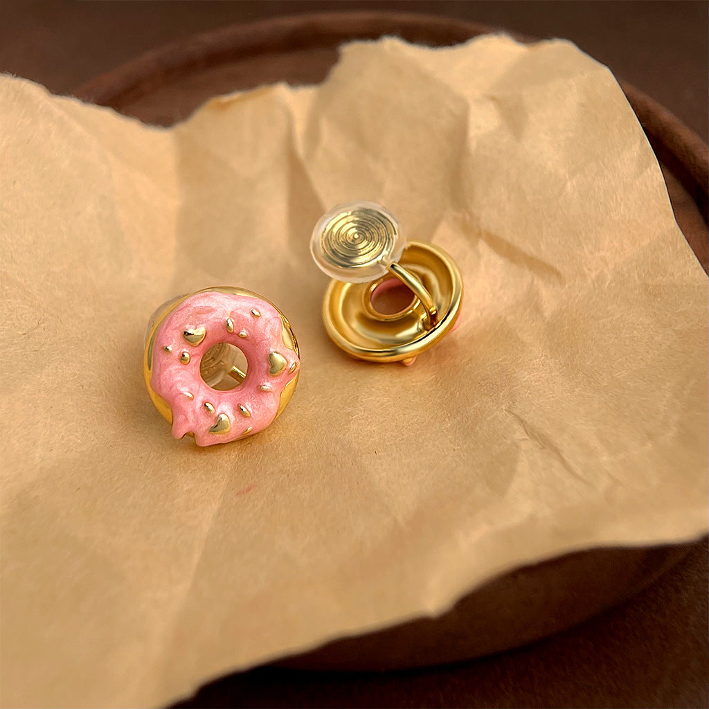 Sweet Gold Plated Doughnut Shape Stud Earring 6W6JER561