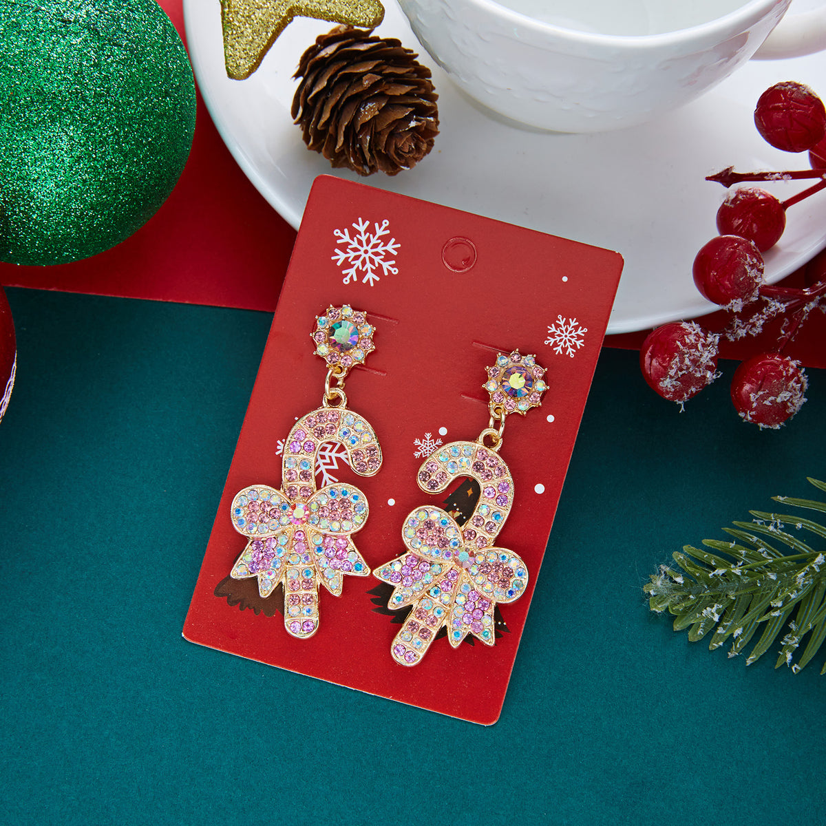 Colorful Rhinestone Santa Claus Dangle Earrings 6W6JER681