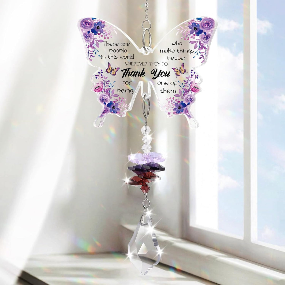 Colorful Butterfly Crystal Bead Wind Chime Suncatcher 6H7HLS215