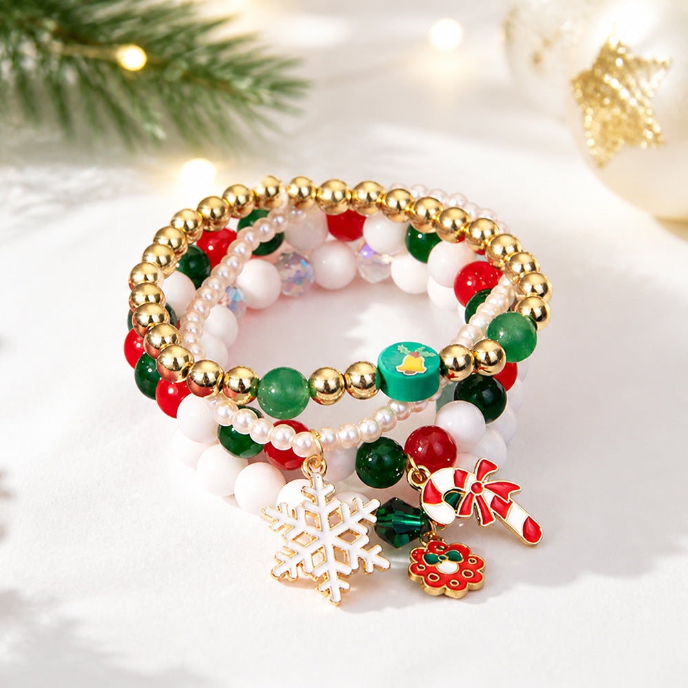 Christmas Santa Claus Charm Layered Beaded Bracelet 6W6JBR656