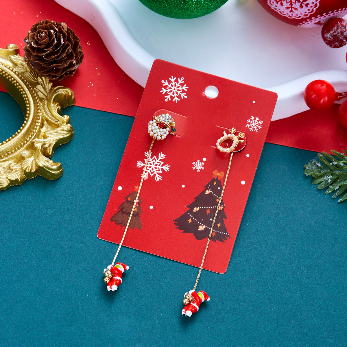 Christmas Tree Santa Claus Tassel Asymmetrical Dangle Earrings 6W6JER688