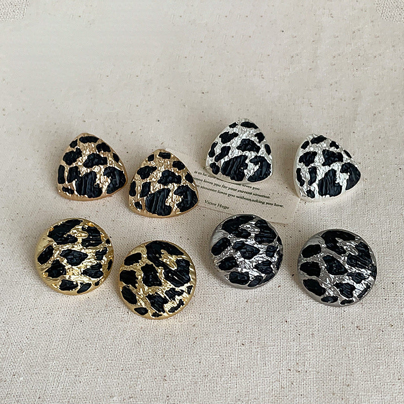 Vintage Geometric Round Leopard Print Stud Earrings 6W6JER595